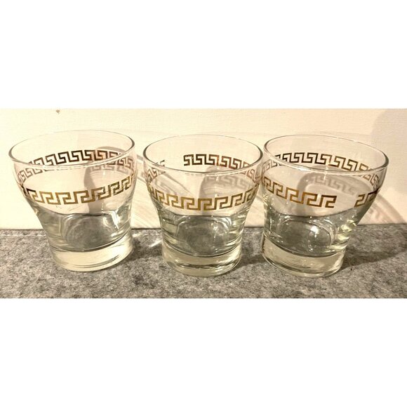 3 Vintage Libbey Gold Greek Key Design 3" Cocktail Glasses  #2250 - Picture 1 of 4